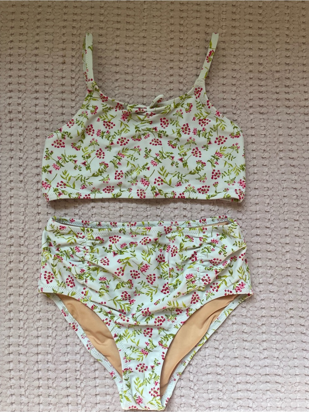 Crewcuts Girls Floral Bikini Swimsuit 2 Piece Size 8 White Pink High Waist